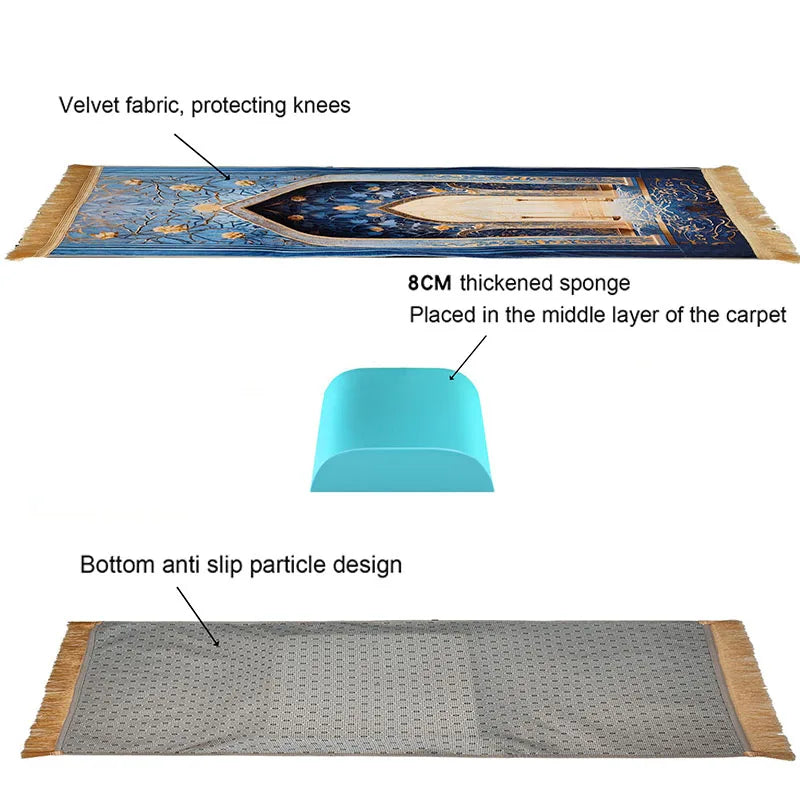 Islamic Prayer Rug 70x110cm Living Room Decor Muslim Prayer Mat with Sponge Pad