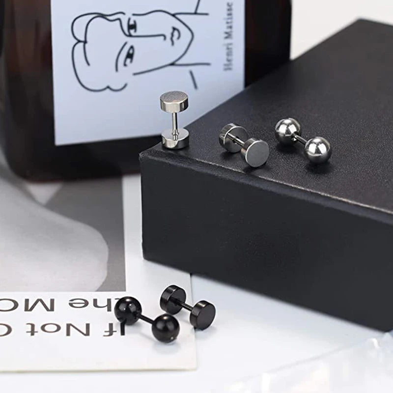 Stainless Steel Ear Piercing Stud Set - 4-16 Pairs 3-6mm Men Women Jewelry