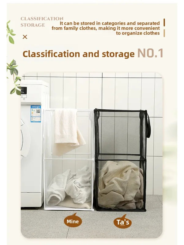 Foldable Large Mesh Laundry Hamper with Reinforced Handles - Collapsible Clothes Storage Basket