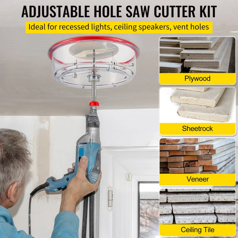 Adjustable Steel Hole Saw Cutter Kit for Wood, Sheetrock, Veneer, Slate - 40-200mm