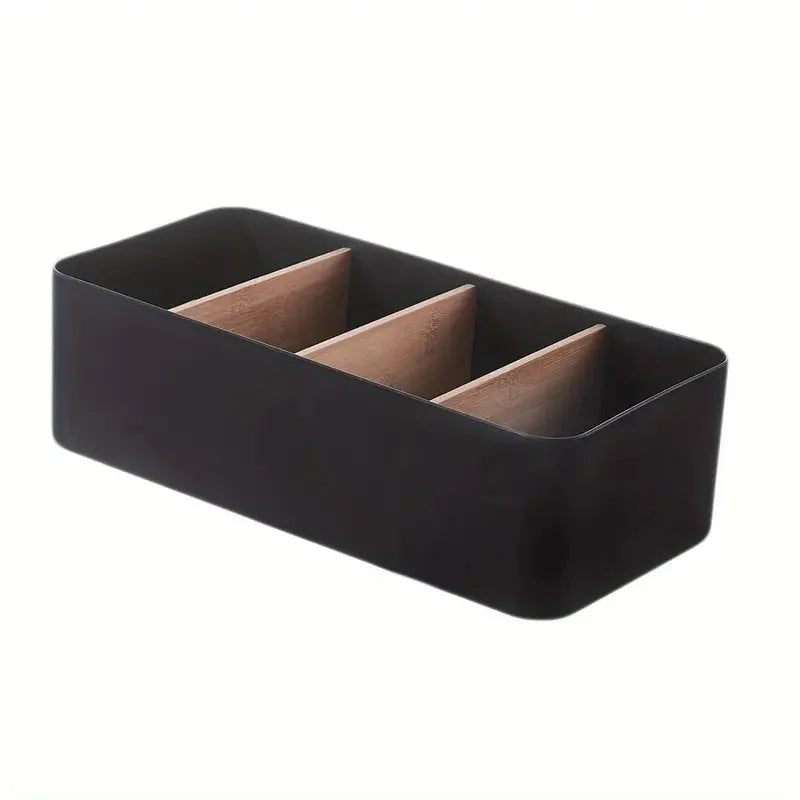 Multi-Function Desktop Storage Box with Bamboo and Wood, Remote Control & Cosmetic Organizer