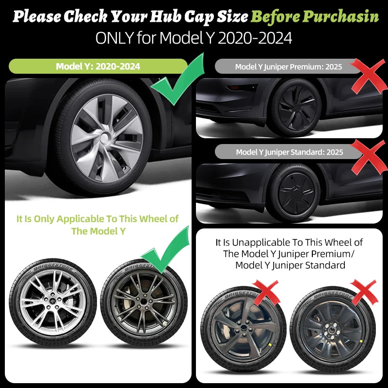 4PCS Silver Black Turbine Style Hubcaps for Tesla Model Y 2020-2024 - Wheel Cover Replacement