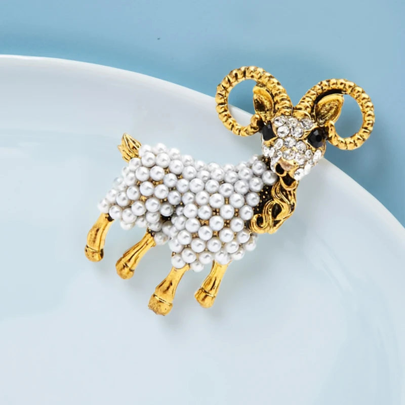 Vintage Pearl Sheep Brooch Pin Animal Jewelry for Women Men Wedding Party Gift