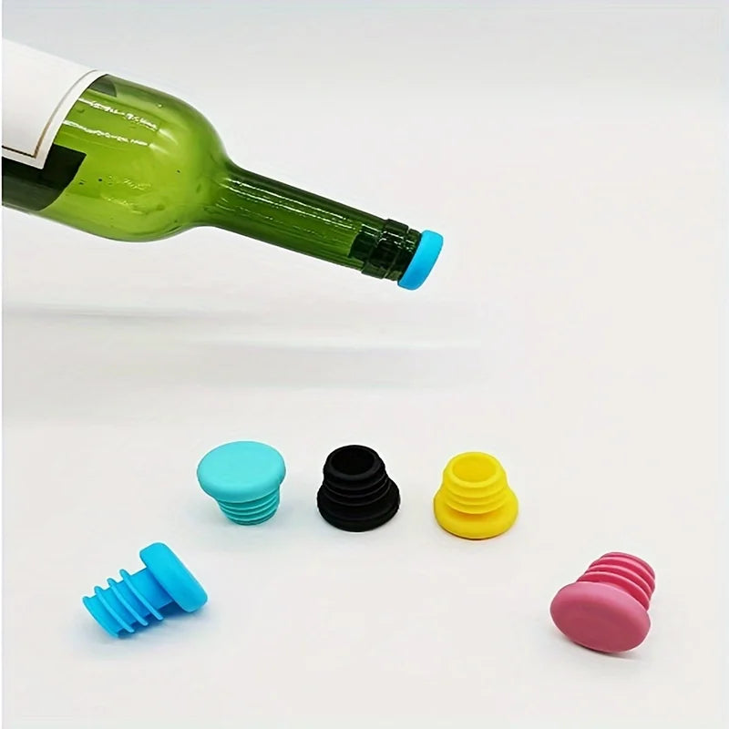 Silicone Wine Bottle Stopper Set - Reusable Threaded Seals in Multiple Colors (5 Pieces)