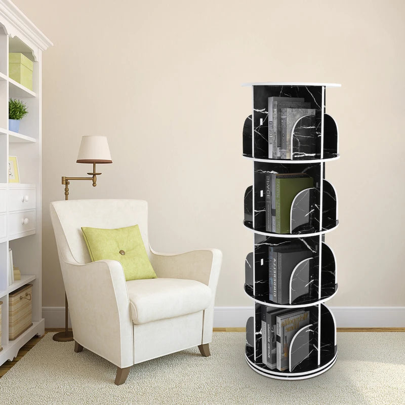Rotating Bookshelf with 16 Compartments - Waterproof 4-Tier Floor Storage Rack