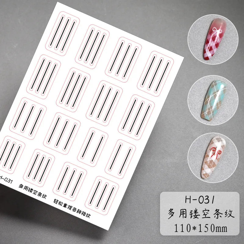 French Nail Sticker Set - Grid & Pattern Self-Adhesive Nail Art Decals