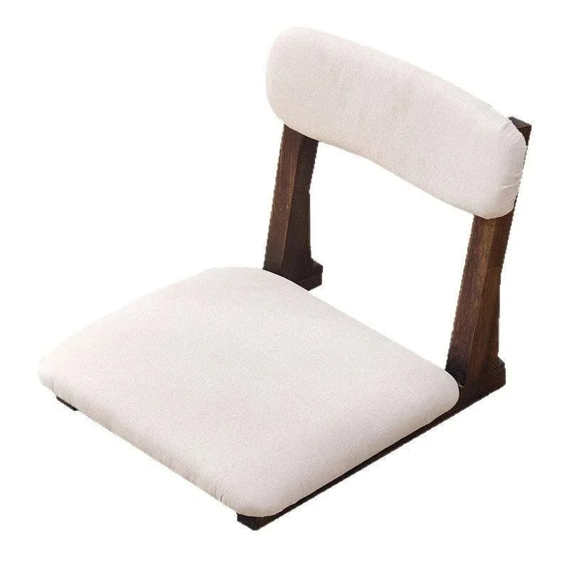 Japanese Style Wooden Tatami Chair with Backrest and Sponge Cushion - Low Lazy Stool