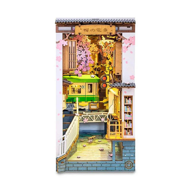 DIY Wooden Book Nook Kit with LED Light - Sakura Densya Japan Miniature House Model