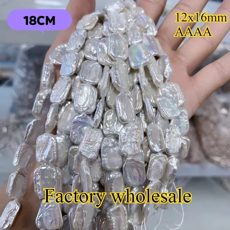 Natural White Freshwater Pearl Beads 12x16mm Square 18cm Jewelry Making Supplies