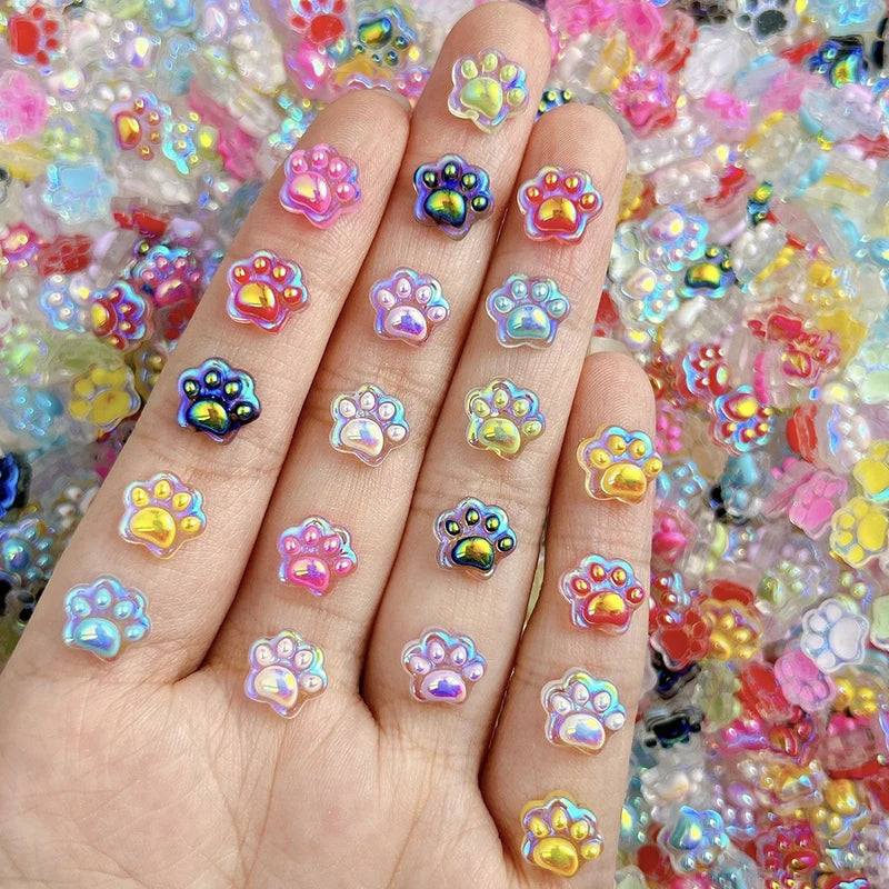 50Pcs Cat Paw Nail Charms Aurora Luminous Animal Paw Nail Art Decorations Cute Resin Flatback DIY