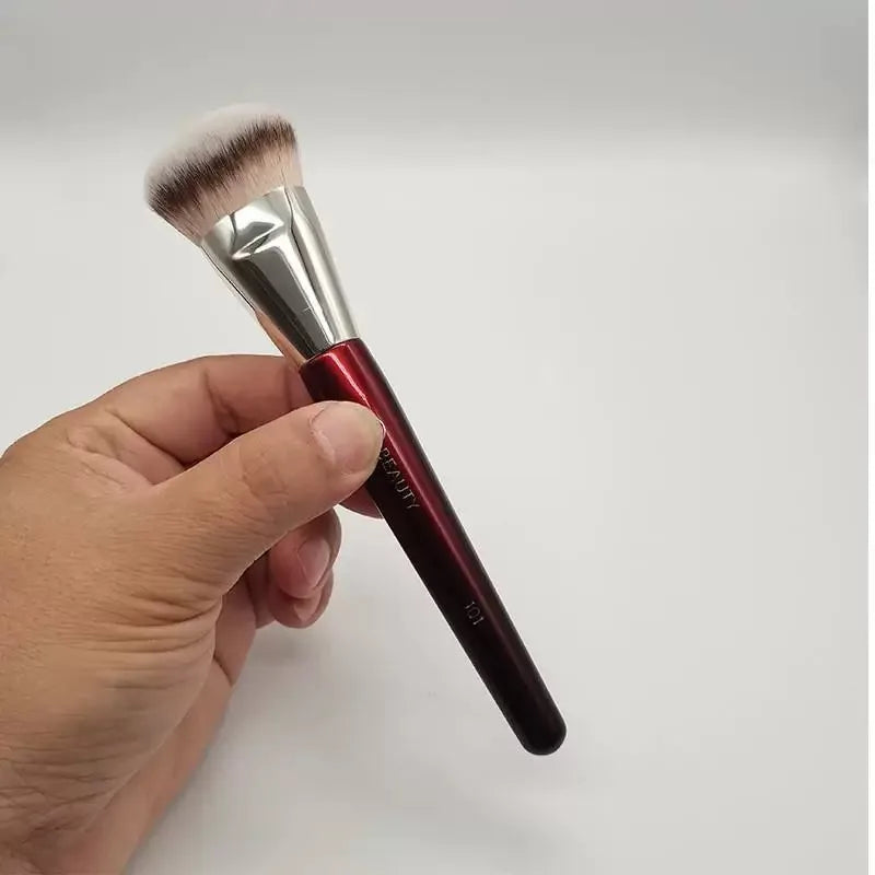 Contoured Makeup Brushes Set - Angled Foundation & Concealer Tools with Red Wood Handles