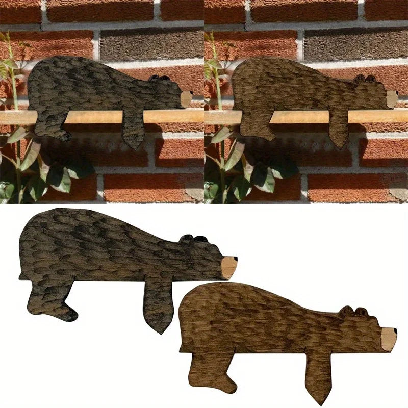 Wooden Bear Door Topper Sculpture - Corner Wall Decor Figurine for Home Office