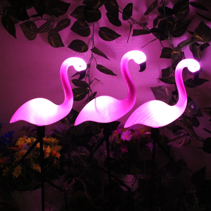 Outdoor Solar Flamingo Pathway Lights 3-Pack - Waterproof Lawn Decor for Garden Yard Landscape