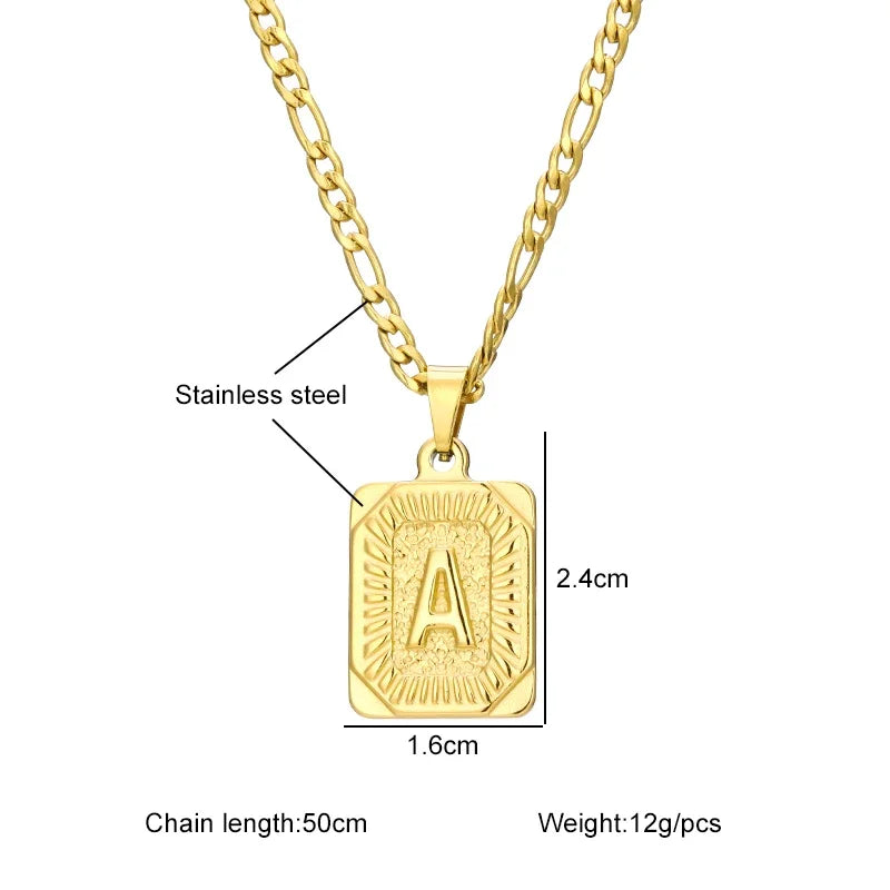 Initial Pendant Necklace for Women & Men Stainless Steel Cuba Link Letter Charm
