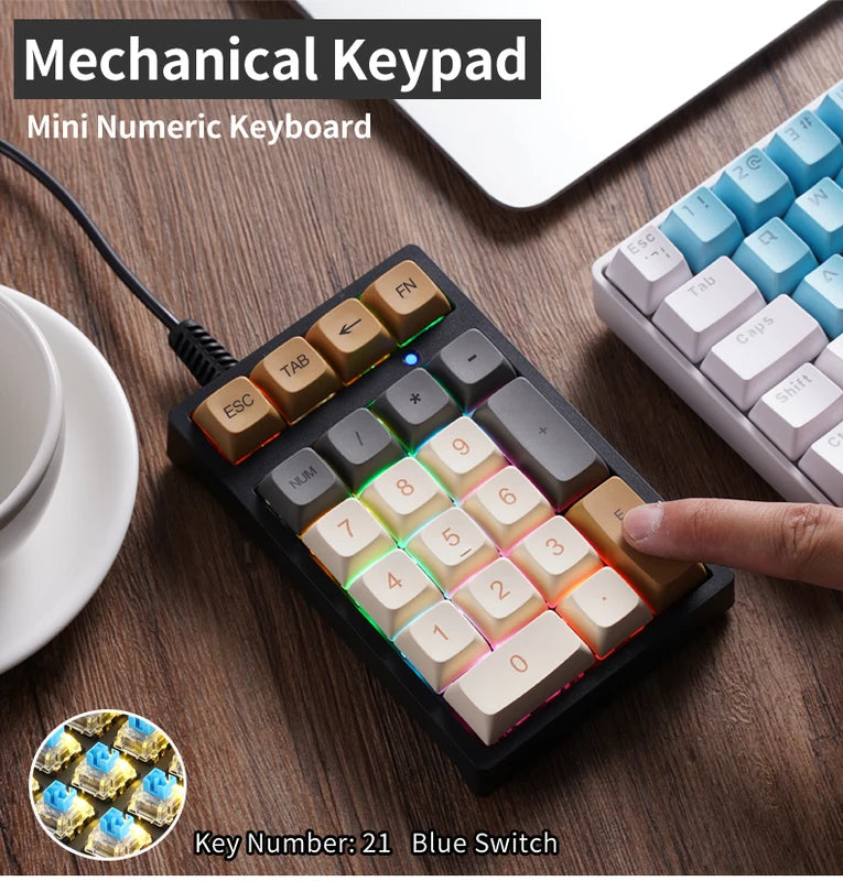 Mini Numeric Keypad RGB Backlight Blue Switch Portable Wired Number Pad for Financial & Office Use