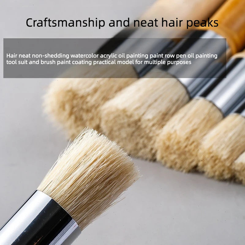 Professional Hollow Handle Paint Brush Set - Pig Bristle Round & Flat Head Art Brushes