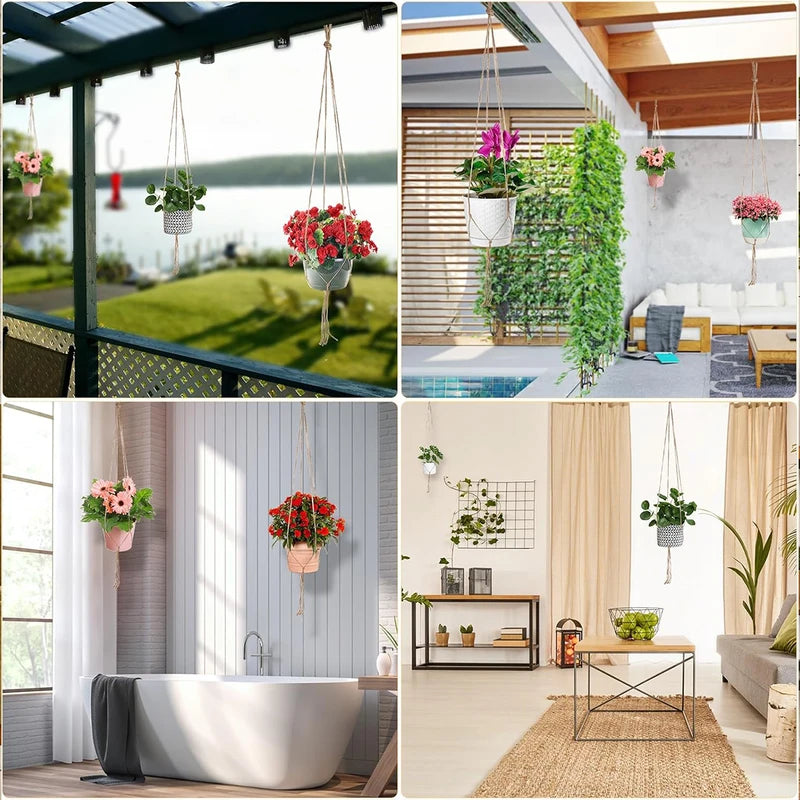 Hanging Flowerpot Basket for Indoor Outdoor Plants - Natural Jute Macrame