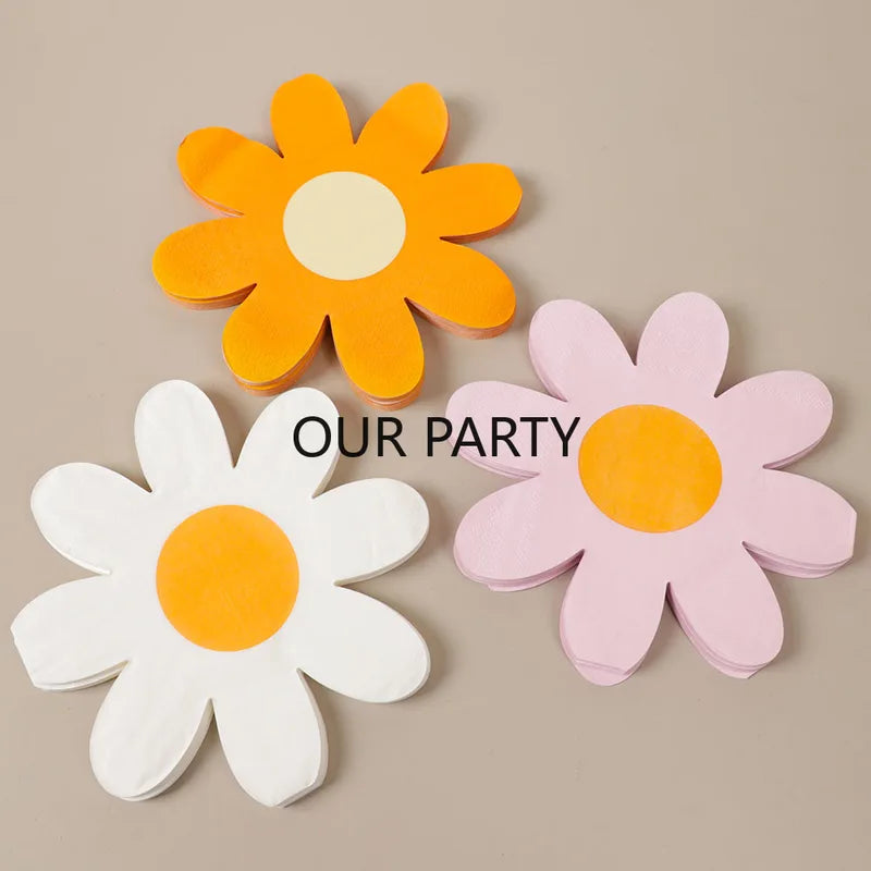 20Pcs Paper Napkins Daisy Theme Disposable Tissues for Party Decorations