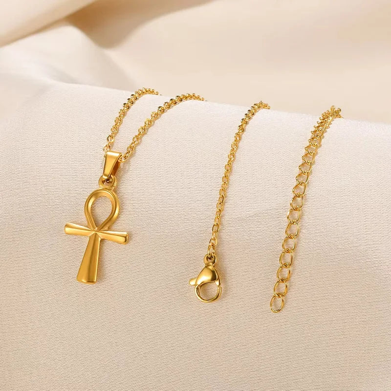 Stainless Steel Cross Pendant Necklace for Women & Men - Ankh Charm Jewelry