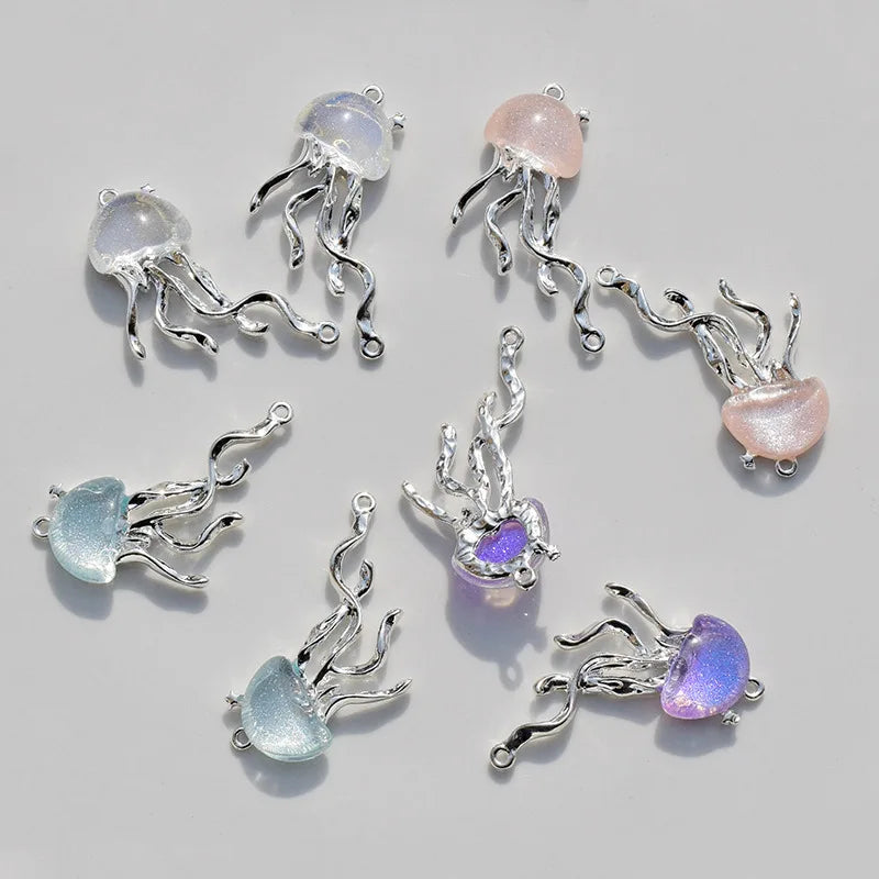 8pcs Ocean Animal Enamel Charm Beads for Jewelry Making - Jellyfish Dangle 40x22mm
