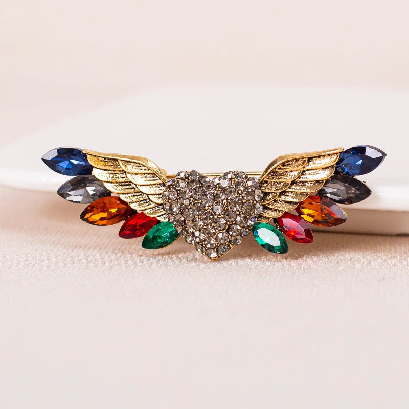 Sparkling Crystal Love Angel Wings Brooch for Weddings & Dress Decor