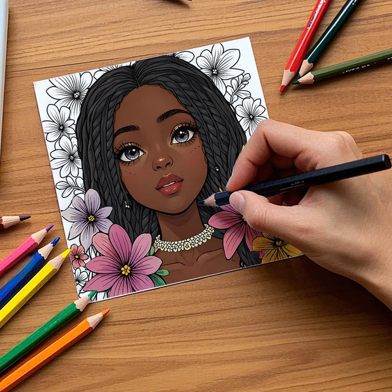 Black Coloring Book for Dark-Skinned Girls - Thick Pages Creative Expression