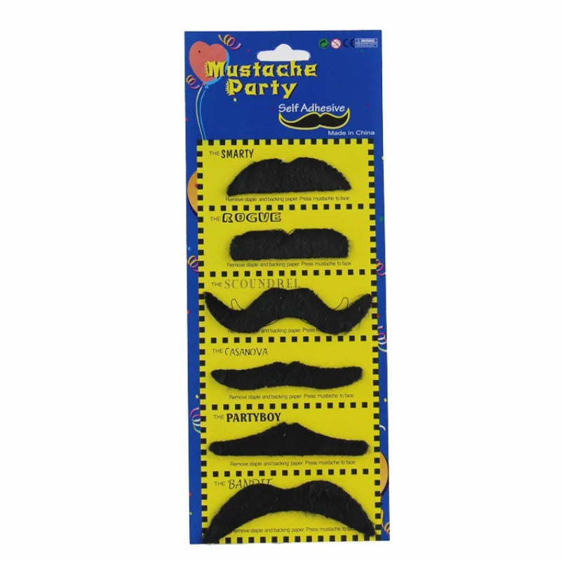 Self-Adhesive Fake Mustaches Party Favors for Costumes - 6/12 Pcs
