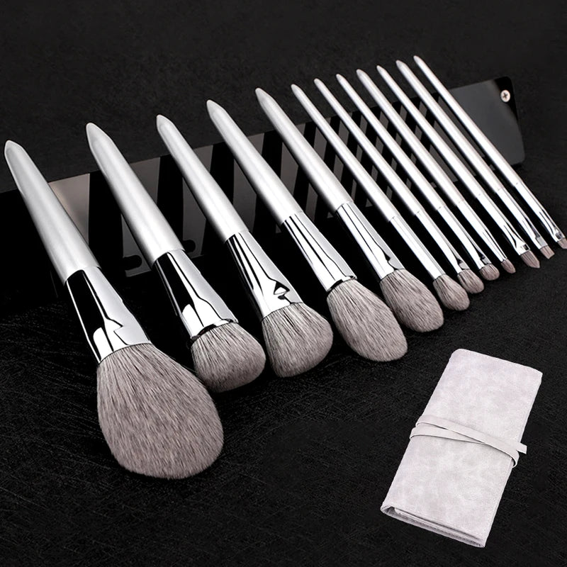 12-Piece Makeup Brush Set with Natural Goat Hair - Professional Cosmetic Tools