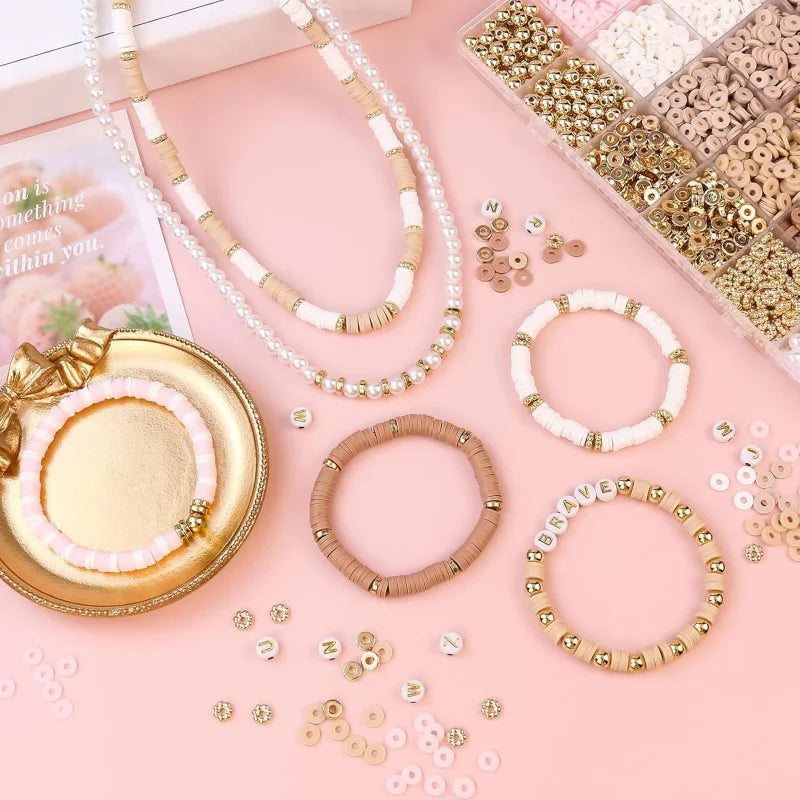 DIY Clay Bead Bracelet Making Kit with Golden Letter Beads - Friendship Jewelry Supplies for Women