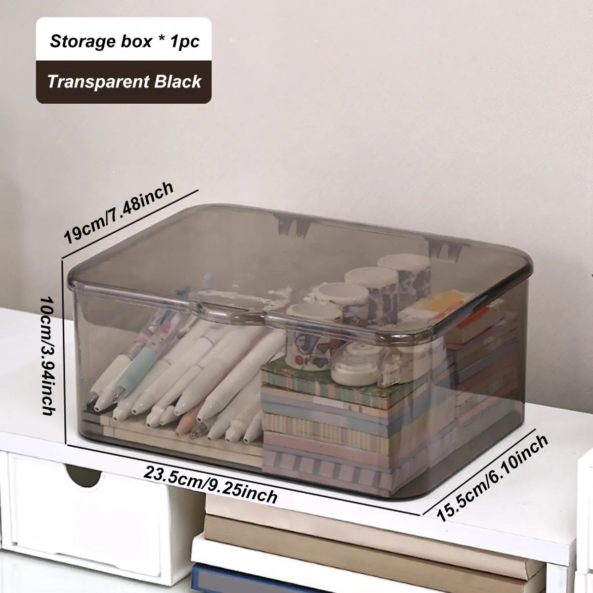 Stackable Plastic Storage Box with Flip Top Lid for Office and Home Organization