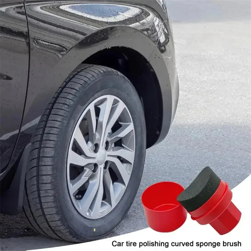 Car Wheel Polishing Waxing Curved Tire Sponge Brush with Cover for Car Detailing