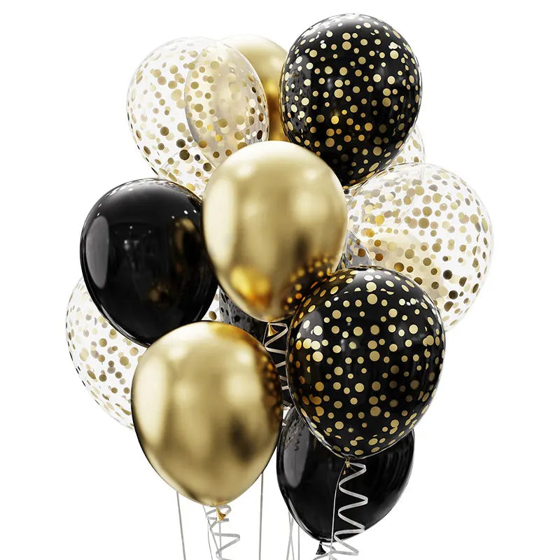 12PCS Black and Gold Latex Balloons for Party Decorations Birthday Wedding Anniversary
