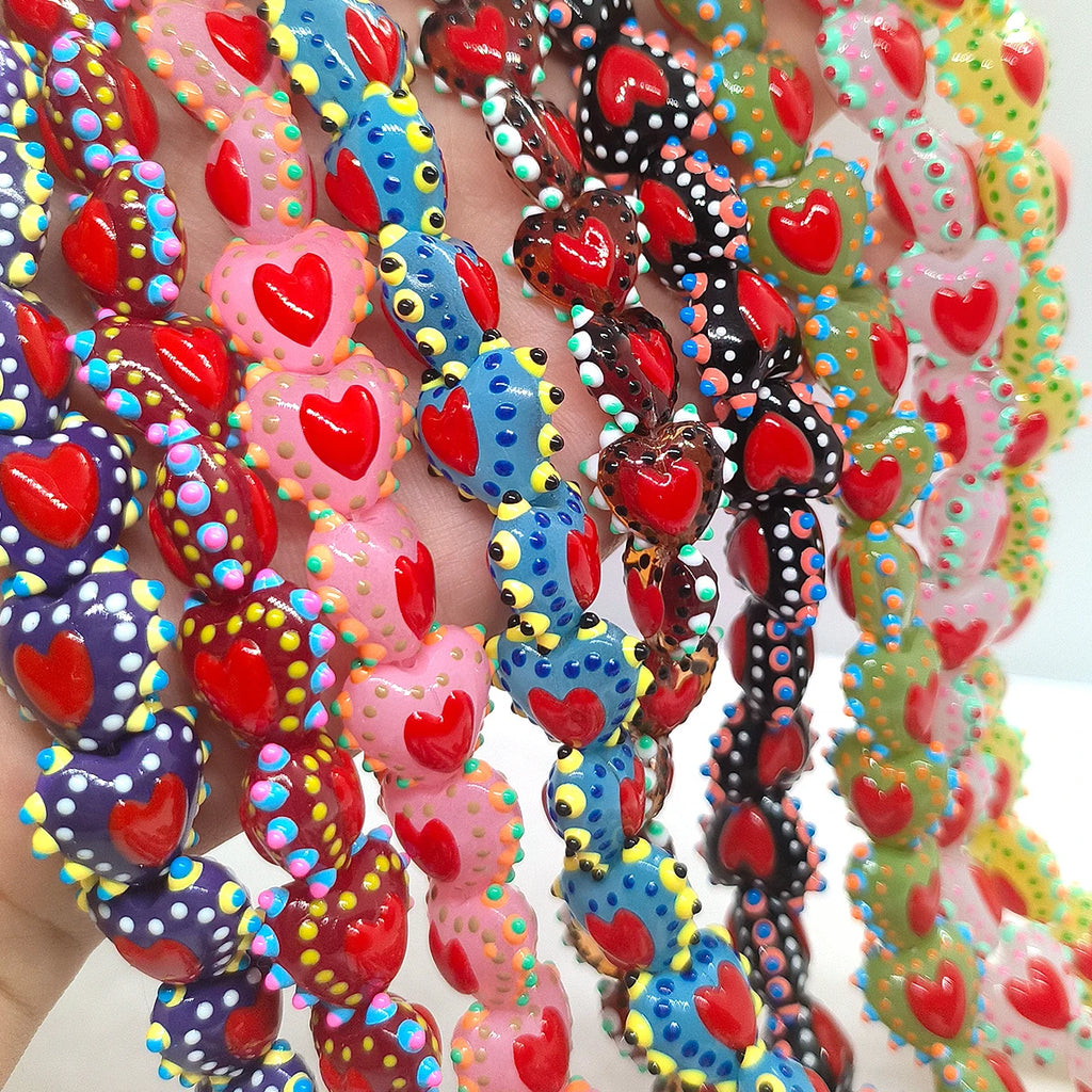 Heart-Shaped Lampwork Glass Beads for Jewelry Making - 4 or 8 Pieces