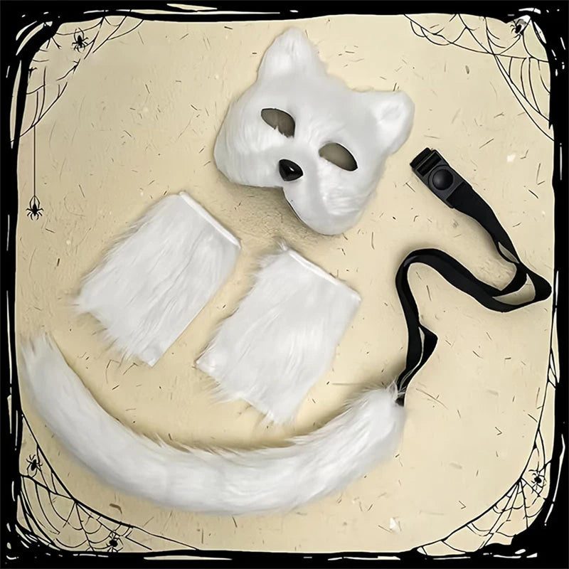 Halloween Fox Mask and Tail Set Cosplay Costume Accessories for Theme Parties