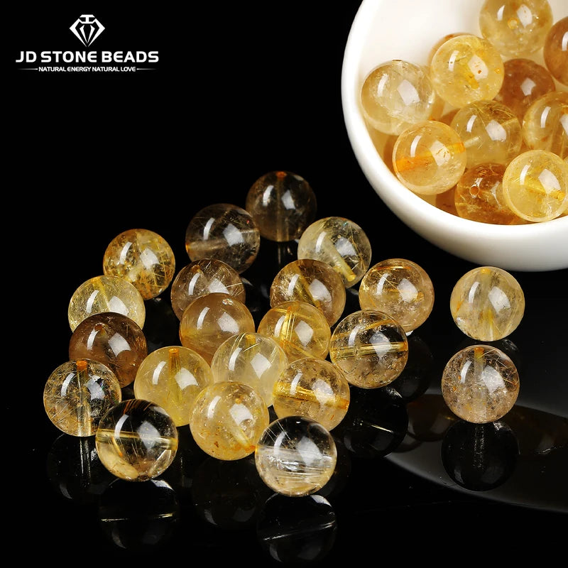 Natural Stone Rutilated Quartz Beads - 4mm-7mm Round Loose Spacer Beads for Jewelry Making