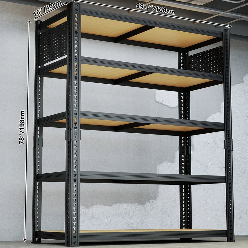 Heavy-Duty 5-Tier Adjustable Metal Shelving Unit with Pegboard System for Basement Garage Warehouse