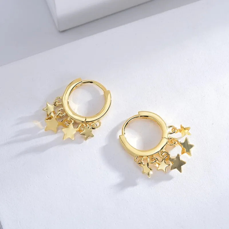 Gold-Plated Star Tassel Dangle Earrings for Women Vintage Jewelry Gift