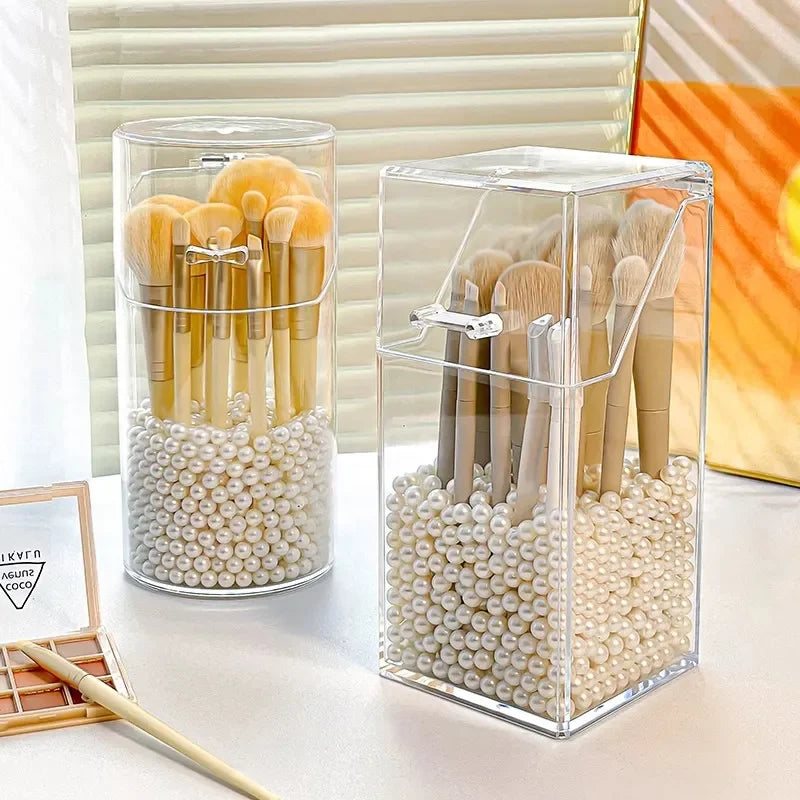 Transparent Makeup Brush Storage Box with Dustproof Cover - Durable Organizer for Cosmetics & Accessories
