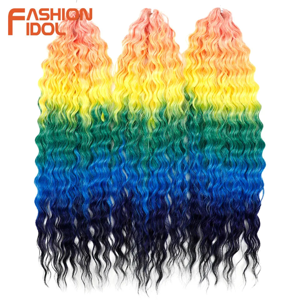 Water Wave Hair Extensions 22 Inch Crochet Hair Synthetic Ombre Rainbow Color Set