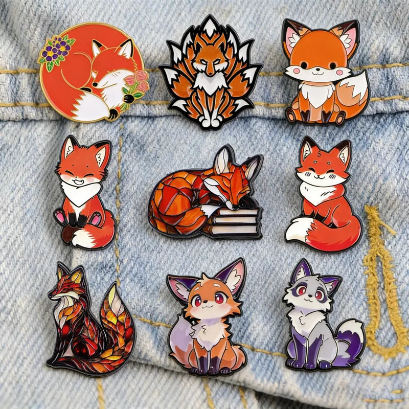 Colorful Fox Enamel Pins Cartoon Glass Style Brooches for Backpack Animal Gifts
