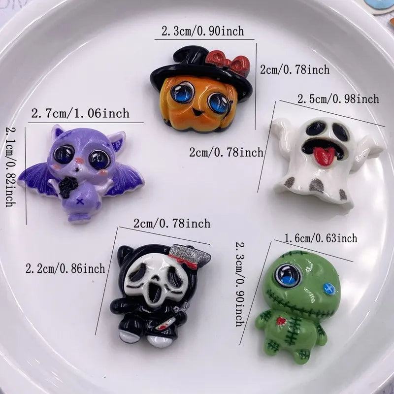 10PCS Colorful Resin Halloween Figurines Set - Spider, Bat, Pumpkin, Ghost & More
