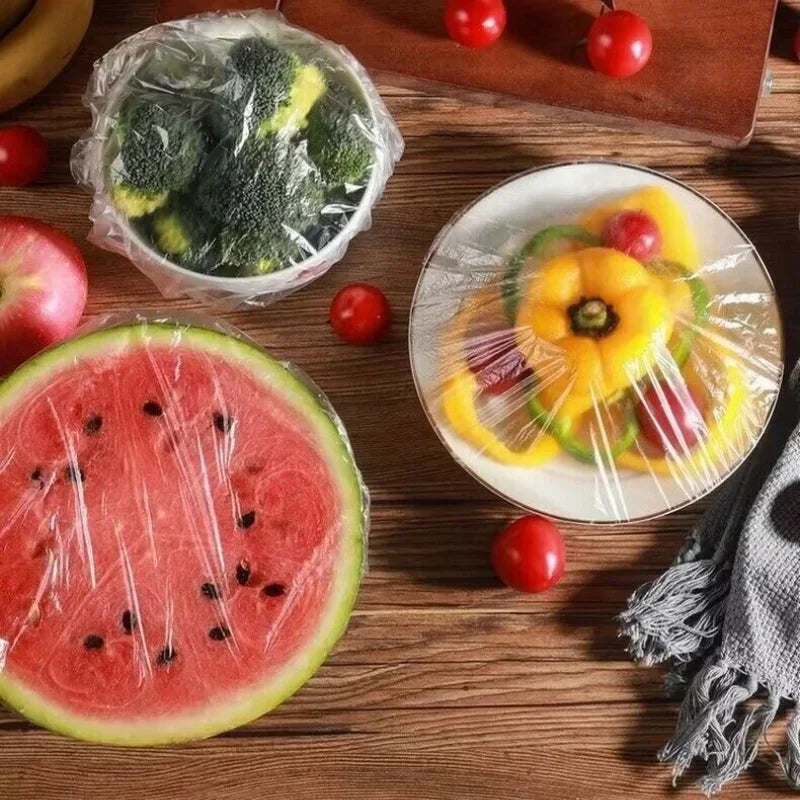 Disposable Food Covers 100PCS Elastic Plastic Wraps for Food Preservation