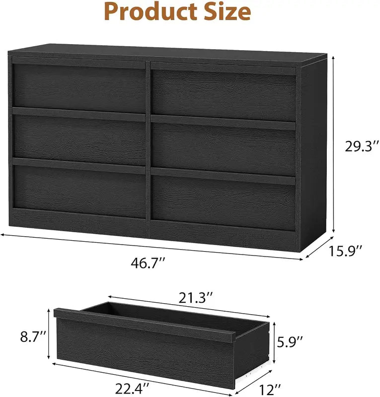 6-Drawer Dresser for Bedroom - 46.7" Wide Wooden Storage Chest, Modern Design