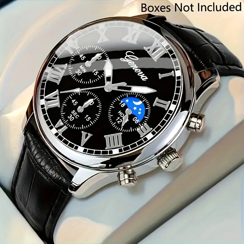 Casual Men's Quartz Watch with Leather Strap - Business & Daily Wear