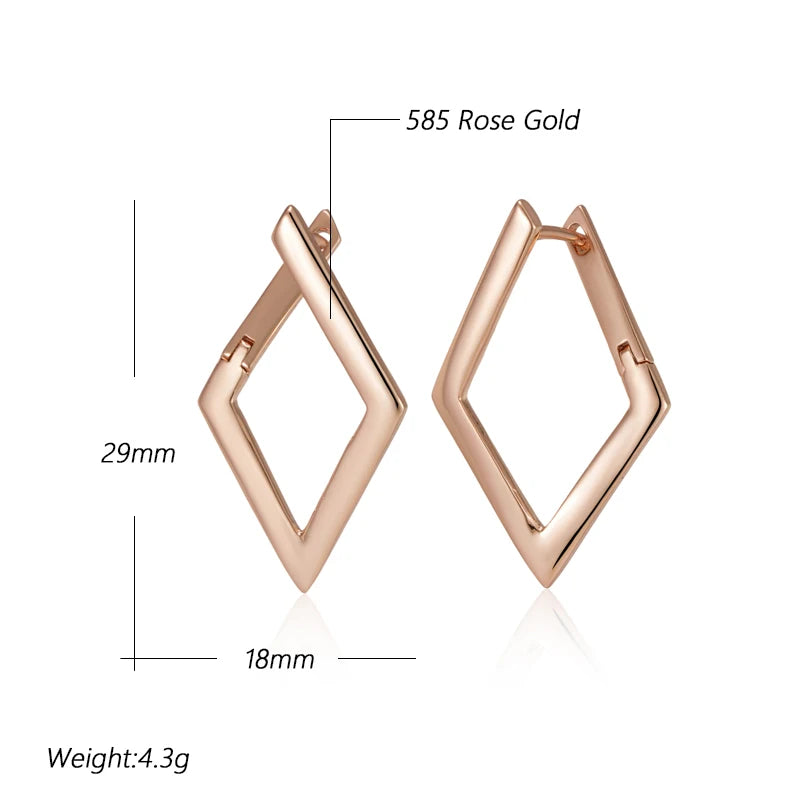 Women's Rose Gold Rhombus Dangle Earrings - High-Quality Fine Jewelry