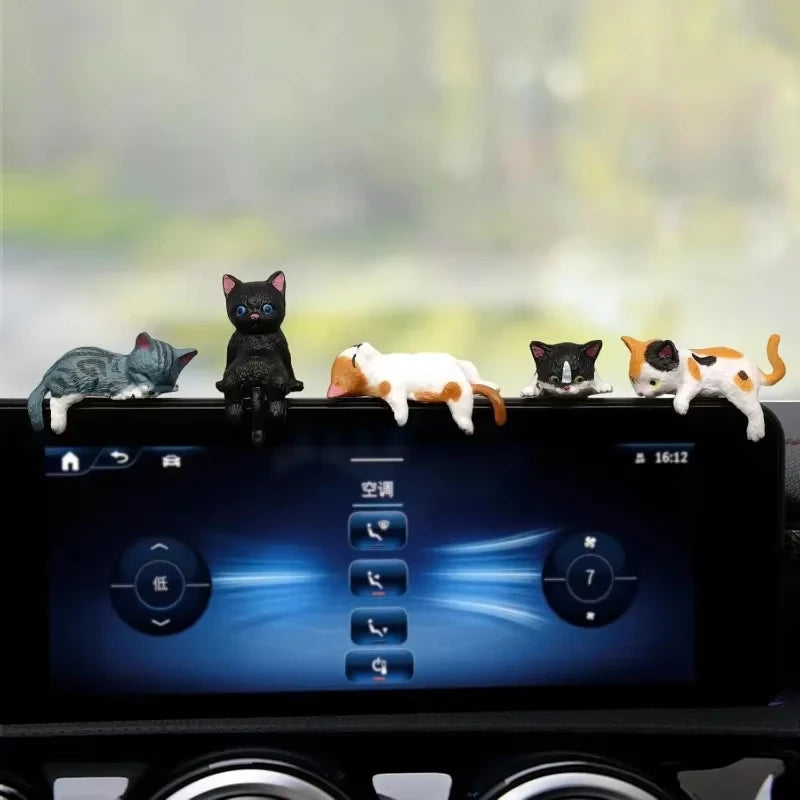 Mini Cartoon Cat Car Decorations Set - Creative Resin Edge Decor for Car Screens