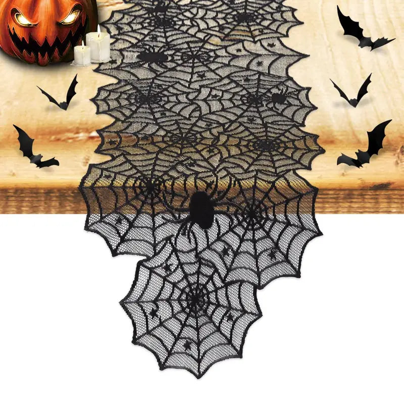 Halloween Table Runner Spider Web Lace Decor for Indoor Kitchen Dining