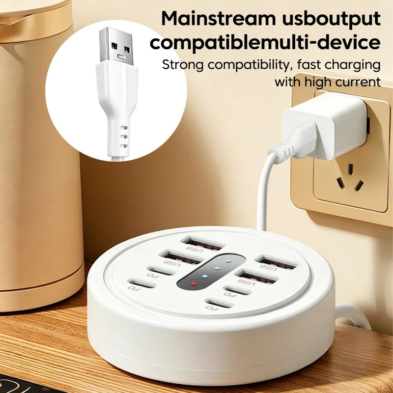 8-in-1 USB Power Strip Charging Station Wall Socket Adapter with 4 USB & 4 Type-C Ports