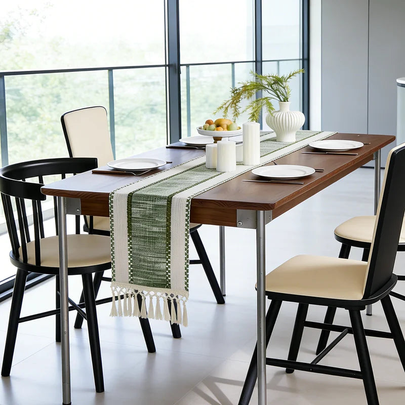 Boho Striped Table Runner with Tassels - Rustic Home Decor for Dining & Coffee Tables