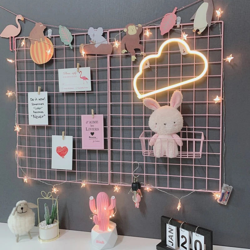 Home Wall Decoration Iron Grid Organizer with Photo Frames and Storage Shelf